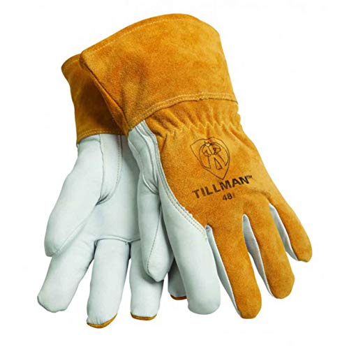 Джон Тилман и Компания Големи Кафяви ръкавици за заварчици МИГ на Стандарт клас с подплата от коза кожа и ко е директен палеца, белезници 3 инча 12 инча, кевларовой ше