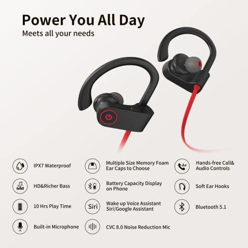 Слушалки CXK Bluetooth Безжични Слушалки Bluetooth 5.3 Слушалки за бягане с 15-часов време на възпроизвеждане на Водоустойчиви Слушалки