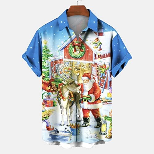 DSODAN Коледни Мъжки Ризи с Копчета и Къс Ръкав, Забавна Коледна Риза за Боулинг с Принтом Дядо Коледа, Вечерни Дизайнерски Ризи