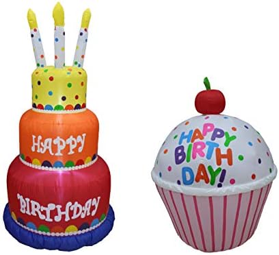 Комплект от две декорации за парти по случай рожден ден, включва надуваем торта честит рожден ден на височина 6 фута със свещи и сладък надуваема торта честит рожде?