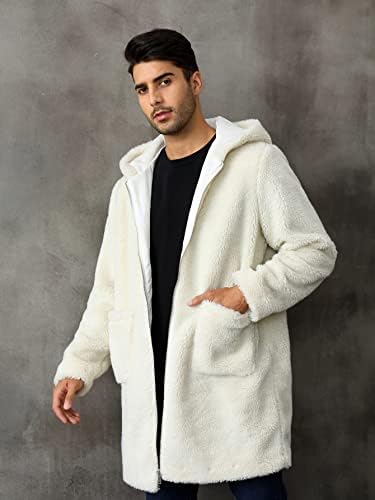 Xinbalove Men за сака, Мъжко Фланелевое палто с качулка с два джоба (Цвят: бежов Размер: Голям)
