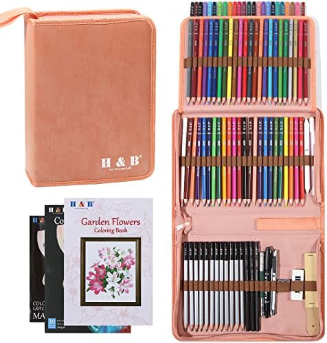 Професионален комплект за рисуване H & B - 72 цветни молив на маслена основа и 12 Моливи за рисуване с книга на премията-оцветяване