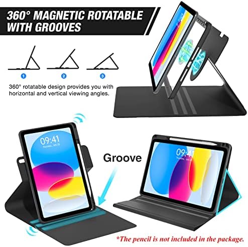 Калъф за iPad на 10-то поколение с клавиатура 2022 10,9 инча, Въртящ се на 360 ° Магнитен Калъф за клавиатура с пазом за моливи, 7-цветна