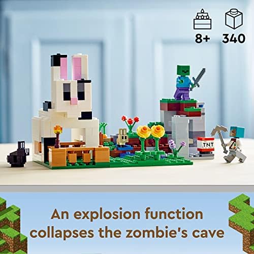 Комплект LEGO Minecraft The Rabbit Ranch House Farm, 21181 Играчка с Животни за деца, Момчета и Момичета от 8 години и по-големи с Фигурки