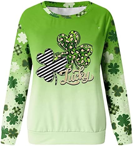 IIUS Зелени Тениски на Деня на Св. Патрик, Ризи за Жени, Блузи с кръгло деколте и Дълъг ръкав, Пуловер с Принтом ирландски джуджета