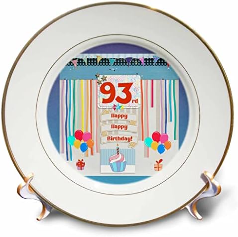 Триизмерен образ на етикет с участието на 93-ти рожден ден, Торта, Свещи, балони, подаръци, Серпентина - Чинии (cp_360028_1)
