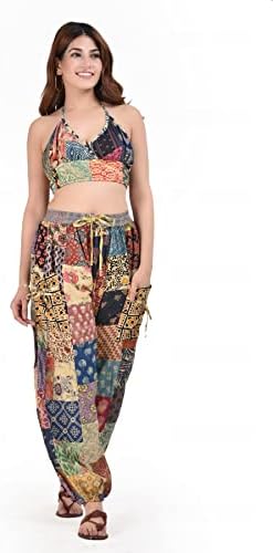 Стилни индийски панталони за йога в стил хипи, циганин Зреещи, Режийни Еластични Панталони с висока талия и Два джоба за