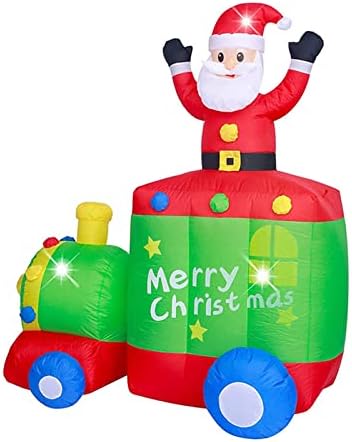 PIFUDE Father Christmas Коледна Надуваем Дядо Коледа с играчки влакчета, Коледна Украса за Улицата, Градински Подпори, Вечерни украса (Цвят: