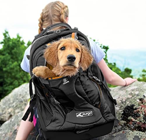 Kurgo G-Train - Раница-переноска за кучета малки домашни любимци - Раница за кучета и котки за туризъм, къмпинг или за пътуване - Водонепроницаемое дъното - Черен