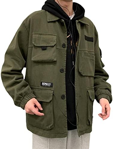 GYXHPTD Модно палто с еластични маншети и ревери в корейски стил, мъжко яке-карго с дълъг ръкав за ежедневието