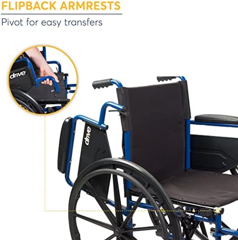 Инвалидна количка Drive Medical Blue Streak с Откидывающимися табли Маса, Вдигане подкрепа за краката, 16-Инчов седалка