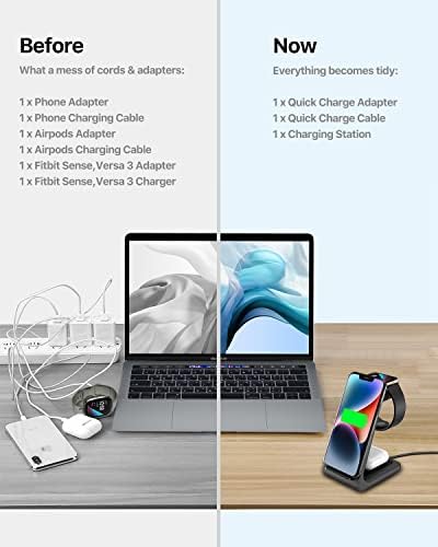 Безжична зарядно устройство Intoval 3 в 1 за Fitbit Versa 4/3, Sense 2/1, iPhone и Samsung Galaxy Note, Galaxy Рецептори + / Live, Airpods