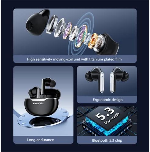 Безжични Bluetooth слушалки AWEI T50 - Слушалките с шумопотискане за iPhone и Android - Водоустойчиви слушалки за игри