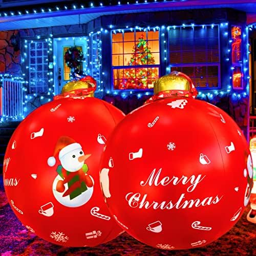 2 Предмета, 24-Инчов Гигантски Надуваем Коледна Топка от PVC, Открит Коледен Надуваем Балон От PVC, Украсени с Надуваеми Двор