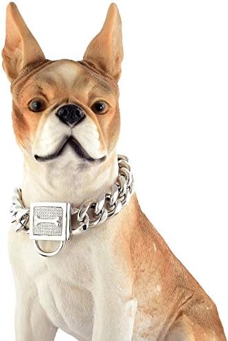 Нашийник-верига за кучета GZMZC с ключалка от цирконии, от Полирана Неръждаема Стомана, с Кубински Връзка, Здрав, Защитени