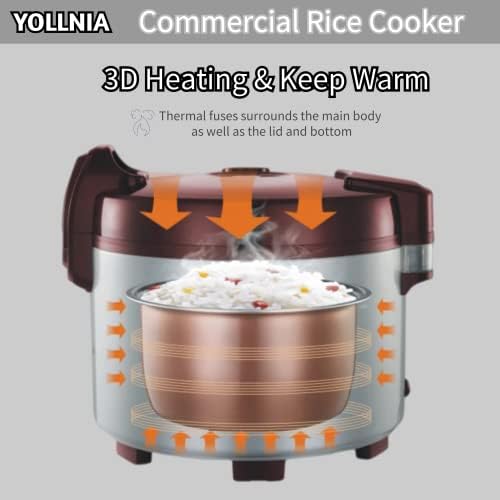 YOLLNIA Търговски Голяма Ориз и нагревател за храна | 13,8 cc / 60 чаши сварен ориз | Вътрешна Тенджера с незалепващо покритие | Автоматичен