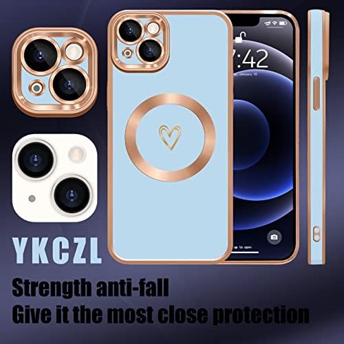 YKCZL е Съвместим с Магнитен калъф за iPhone 13, Луксозно покритие, Хубаво Сърце, Пълна Защита на обектива на камерата, Магнитен