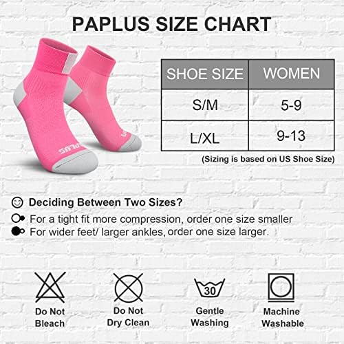 Дамски Компресия Чорапи PAPLUS на една Четвърт от размера, 6 Двойки, Спортни Чорапи за бягане на подушечках с поддръжка на свода на стъпалото