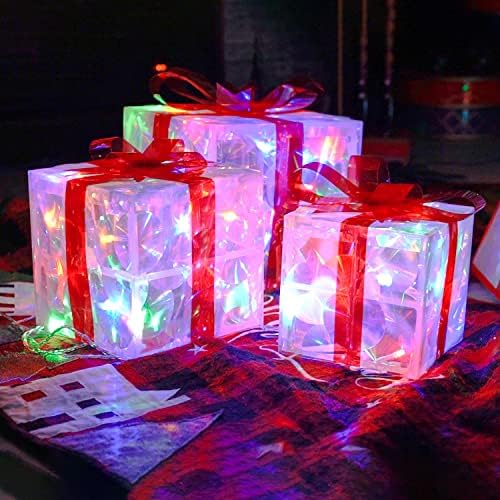 Hourleey Комплект от 3 Коледни подаръци Кутии с подсветка, Предварително подсвеченных 60 led Кутии с осветление, Декорации за подаръци