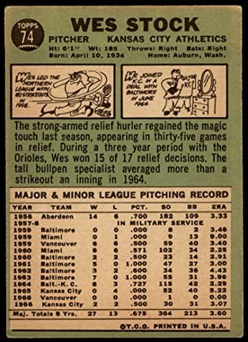 1967 Topps 74 Уес Състав Канзас Сити Атлетикс (Бейзболна картичка) ЛОША атлетика