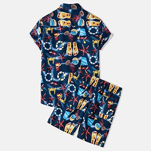 Лятна Мъжка Риза с копчета, Хавайски Ежедневни Ризи и къси Панталони, Мъжко Спортно облекло, Комплект Пижам в тропически стил от