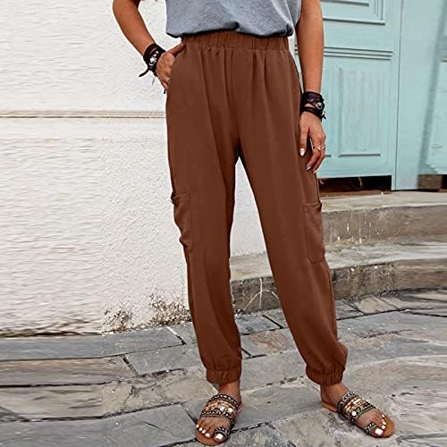 Дамски Ежедневни панталони OVERMAL от памук и лен, с много джобове, Панталони с еластична талия