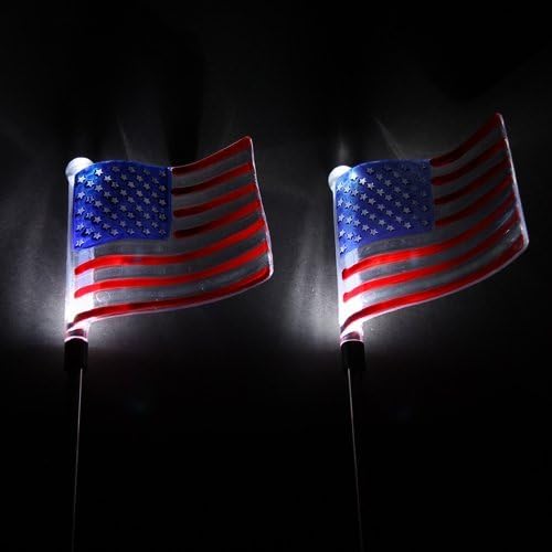 Unido Box Флаг на САЩ Слънчеви Градински фенери на стълб с Бял цвят, комплект от 2