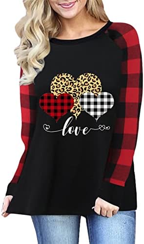 Жена Пуловер FMCHICO, Тениска с Принтом Сърца и Любов, Блузи с дълги ръкави в Деня на Св. Валентин, Блуза, Тениска
