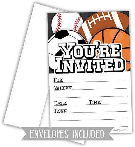 Покани за участие в спортни партита (общо 20 броя) в пликове - футбол, бейзбол и баскетбол