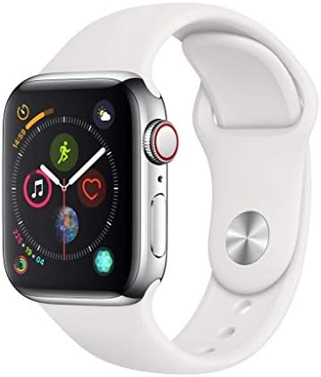 Apple Watch Серия 4 (GPS + cellular, 40 мм) - Корпус от неръждаема стомана с бял спортен каишка (обновена)